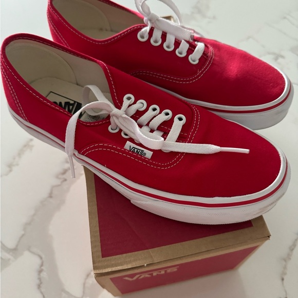 VANS Authentic Red Canvas Low Top Sneakers - Picture 2 of 8